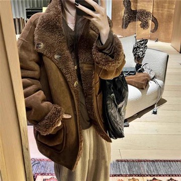 【巴黎精品】現貨+預購 羊羔毛外套皮衣夾克-韓版羊羔毛兩面穿麂皮寬鬆皮草女外套a1it65