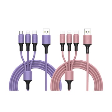 Timo iPhone Lightning /Type-C /Micro 蘋果安卓通用 一分三多功能純色液態矽膠快充線 1.2M