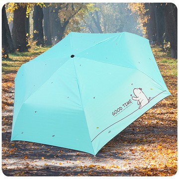 雙龍慵懶熊超輕細黑膠三折傘鉛筆傘抗UV防曬晴雨傘汽球傘(蒂芬藍)