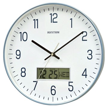 RHYTHM 日本麗聲時計 簡約時尚多功能掛鐘  藍色