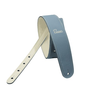 Picco 皮革手工背帶 吉他/貝斯通用 宇宙人方Q監製 台灣職人手作 2.5吋寬版 山峰藍奶油 Picco Blue