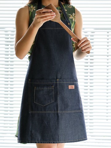 時尚牛仔布圍裙 咖啡蛋糕店烘焙廚房工作服 防污耐磨透氣