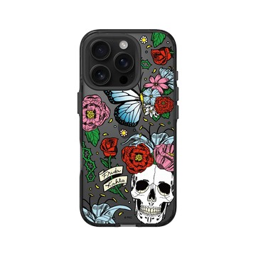 iPhone 16 Pro Clear 酷墨灰 - Frida Kahlo - 花骨骷顱頭