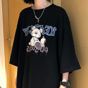 原宿風ins街頭嘻哈小熊短袖t恤女夏季韓版學生港風半袖寬松上衣服