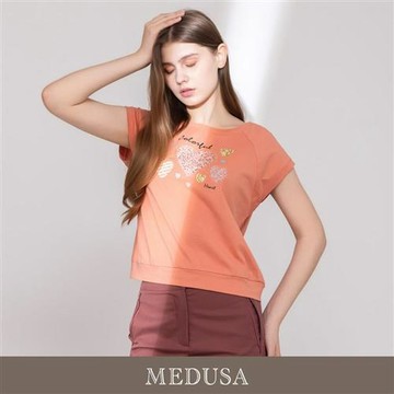 現貨【MEDUSA 曼度莎】粉嫩橘粉多彩亮片愛心T恤（M-XL）｜短袖T恤 休閒上衣 女生T恤