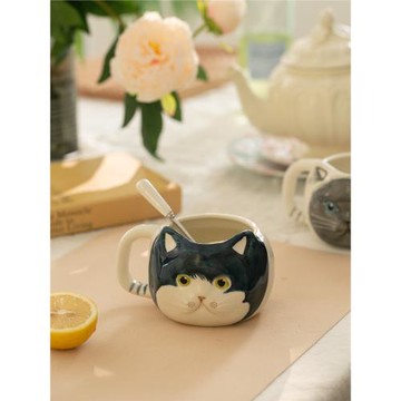 人工手繪陶瓷小貓 釉下彩馬克杯 日式卡通可愛早餐酸奶杯茶水杯