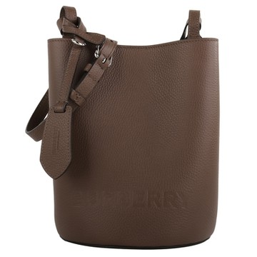 BURBERRY 巴寶莉   壓印字母LOGO皮革斜背水桶包(棕駝色)小款
