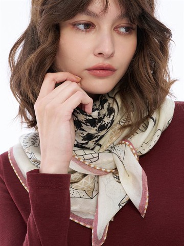 千鳥紋印花真絲羊毛絲巾