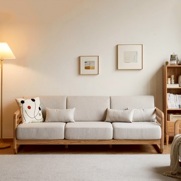 hoi! 源氏木語橡木原木色可拆洗三人座布沙發 Y24H02 米白色