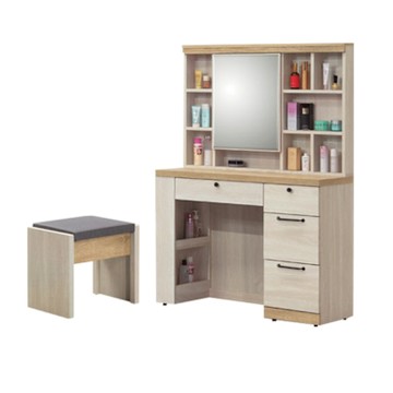 文創集 威比爾雙色3.1尺開合式鏡面組合(含化妝椅)-94x40x146cm免組