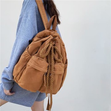 書包女初中生日系原宿風抽繩帆布背包高中生大學生簡約休閑雙肩包