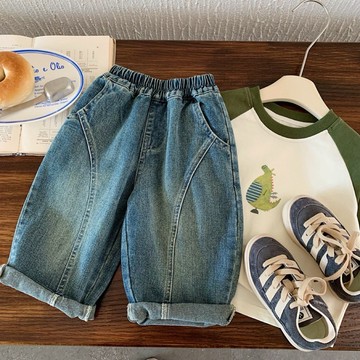 【四口甜】台灣現貨秋冬新款男童女童80-130 彎刀牛仔褲