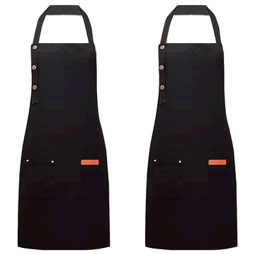 JING PIN WEI QUN 帆布圍裙 可調節掛脖 防水耐磨 分格大口袋  黑色  2件