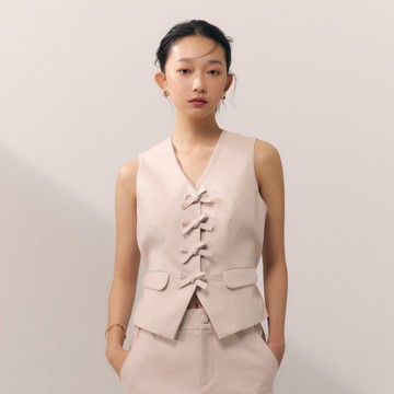 四個蝴蝶結西裝背心 /米白