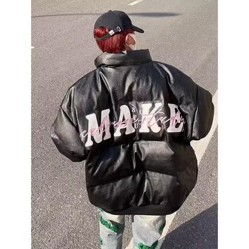 立領字母棉服男冬季新款休閒百搭寬鬆上衣男