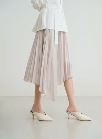 不對稱光澤細摺裙