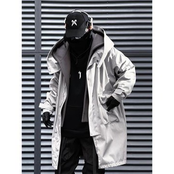 吉業重工秋冬新款工裝防風連帽風衣男中長款外套機能風棉衣大衣