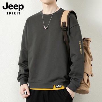 吉普假兩件圓領衛衣男士冬季2026新款加絨加厚休閑長袖t恤衫男款