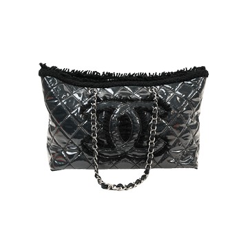 CHANEL A47155 黑色漆皮購物包托特包