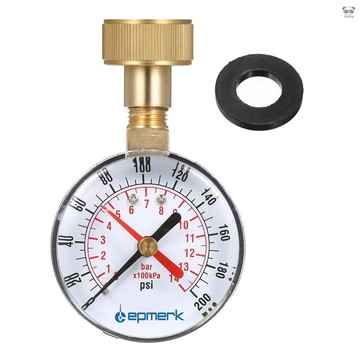 Lepmerk 2-1/2" 壓力錶 水壓測試表 3/4" 內螺紋軟管 0-200PSI 帶紅色指示器