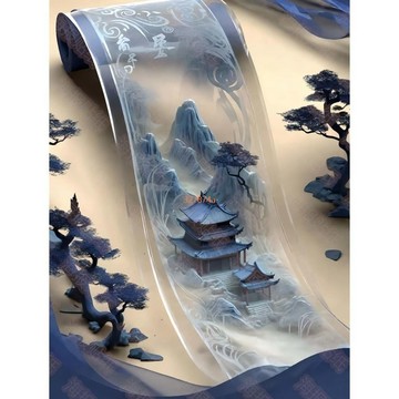 『風景貼紙』 畵捲裏的山河古風山水畵自粘海報 貼紙 自帶背膠防水臥室客廳裝飾貼免運⚡⚡