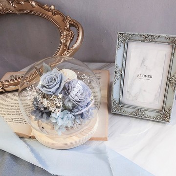 灰藍玻璃球花盅 小夜燈