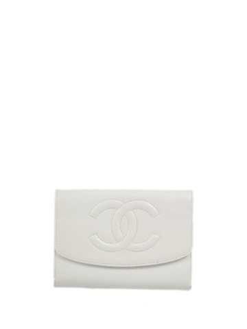 CHANEL Pre-Owned - 1998 CC stitch compact wallet - women - Caviar Leather - One Size - White
