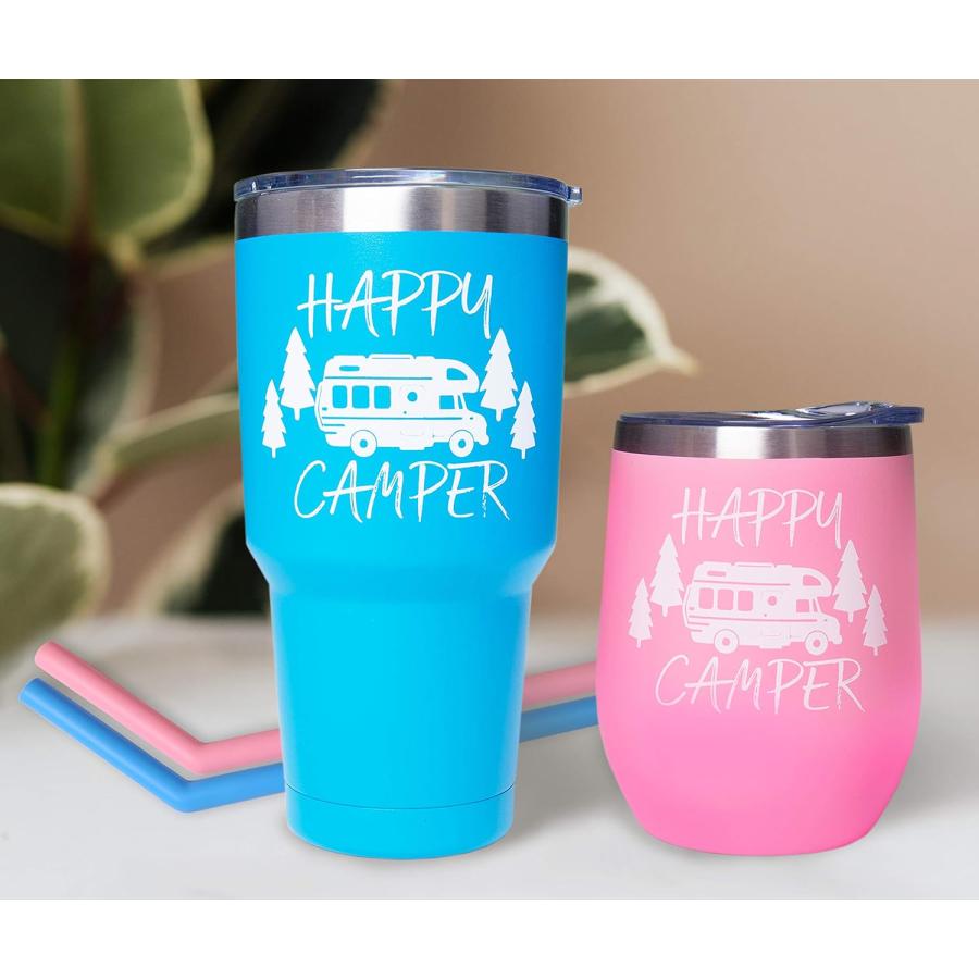 Happy Camper Gifts, Happy Camper Tumbler, Christmas Gifts,Camp Accessories, Camping Gifts for Men, Women, Camping Present Set, Camper Gift I並行輸入