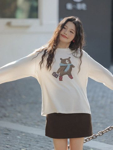 免運 女裝韓系 純棉長袖 長袖棉t女 oversize 中大尺碼 長t shirt 薄長袖 寬版寬t 3049