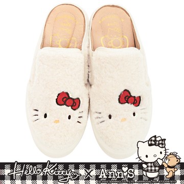 HELLO KITTY X Ann’S泰迪毛茸茸刺繡柔軟穆勒鞋3cm-米白