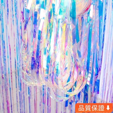 台灣出貨 進口炫彩七彩雨絲簾生日裝飾背景墻網紅拍照彩帶拉花銀河天幕長廊 QOTC