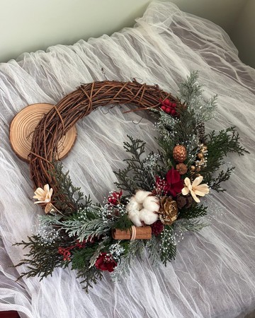 【冬季花圈—暖冬】花圈 聖誕節 永生花花圈 聖誕花圈