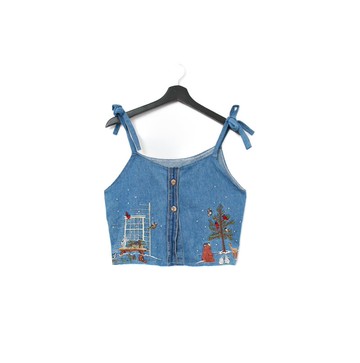 Back to Green-再製綁帶丹寧刺繡 熊與鹿與鳥 dv-14/ vintage