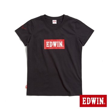 EDWIN 女款 音樂紅印花短袖T恤(黑色)