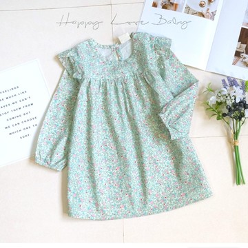 氣質玫瑰小碎花荷葉邊洋裝 秋冬童裝 女童洋裝 女童長袖 女童棉T 長袖洋裝 秋冬洋裝 長袖洋裝