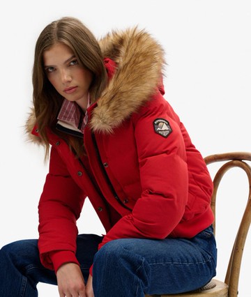 Superdry Women's Everest Hooded Bomber Jacket Red Size: 8
