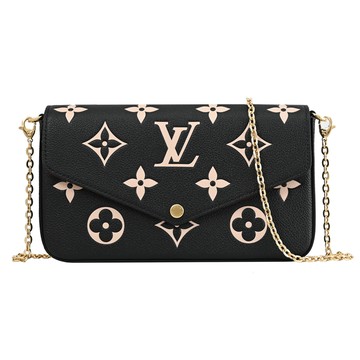 Louis Vuitton LV M82479 Pochette Felicie 經典花紋皮革壓紋鍊條斜背小提包.黑/米色 現貨