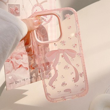 粉色蝴蝶結碎花iphone16promax蘋果17手機殼13適用18防摔11氣質軟
