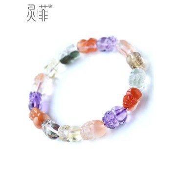 多寶水晶貔貅手鏈女男一物一圖金發晶紅兔毛綠幽靈紫水晶手串飾品