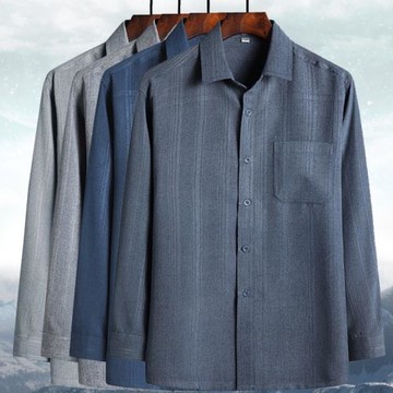 春秋夏裝爸爸長袖襯衫中老年人男爺爺老頭襯衣麻寬松60-70-80歲