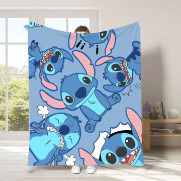 史迪仔數碼印花法蘭絨毛毯定 制卡通圖案雙面絨毯 午睡毯禮品蓋毯
