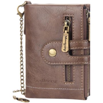 新款男士短款錢包日韓復古雙拉鏈大鈔夾零錢包純色橫款多卡位錢夾