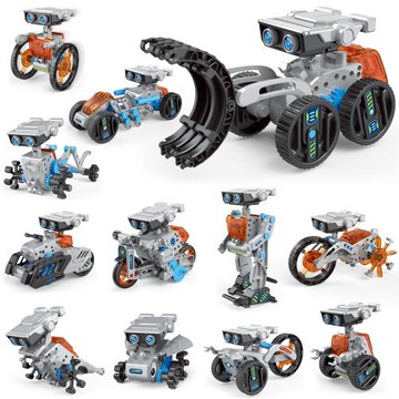 跨境兒童益智玩具電動拼裝科教積木 12合1手工DIY益智拼裝機器人