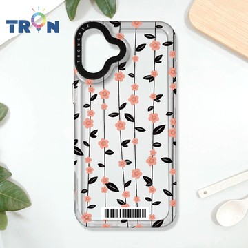 TRON iPhone 16 PLUS 條紋透明小花A款 防摔太空載具殼 透白 軟硬 手機殼