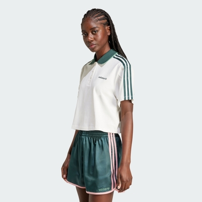 adidas 愛迪達 上衣 女款 短袖上衣 運動 CROP POLO 白綠 IX3555