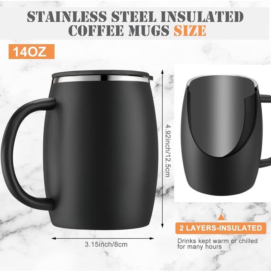 14 oz Insulated Stainless Steel Coffee Mug Spillproof with Lid Double Wall Travel Coffee Mug with Handle Shatterproof Metal Coffee Cups for Camping