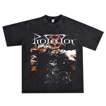 數碼直噴金屬搖滾PROTECTOR樂隊水洗做舊重磅T恤短袖寬松純棉男女