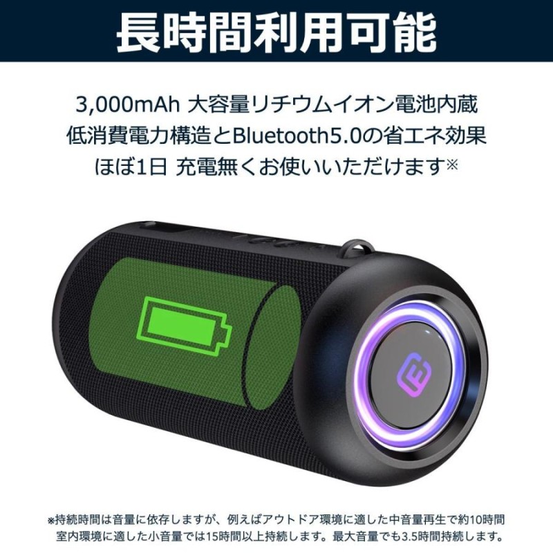 Bluetoothワイヤレス　スピーカー IPX7防水　高音質　重低音　省エネ