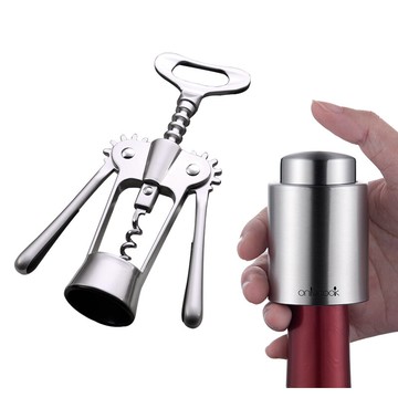 onlycook 可抽真空紅酒塞+珍珠鎳開瓶器套裝酒具組合紅酒瓶塞硅膠