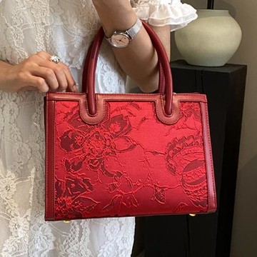 暗紋紅色高級感中式大容量新娘包
